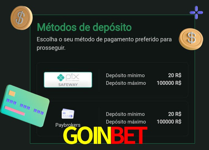 O cassino GOINBET oferece uma grande variedade de métodos de pagamento